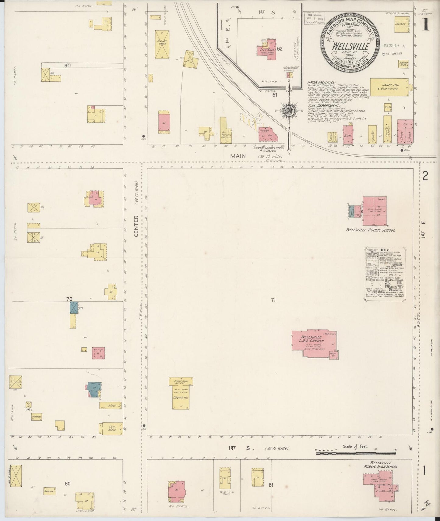 Sanborn Fire Insurance Map from Wellsville, Cache County, Utah (1917), Sheet #0001 - Complete Map Set gallery image, historic Sanborn map, vintage wall art, Utah Utah