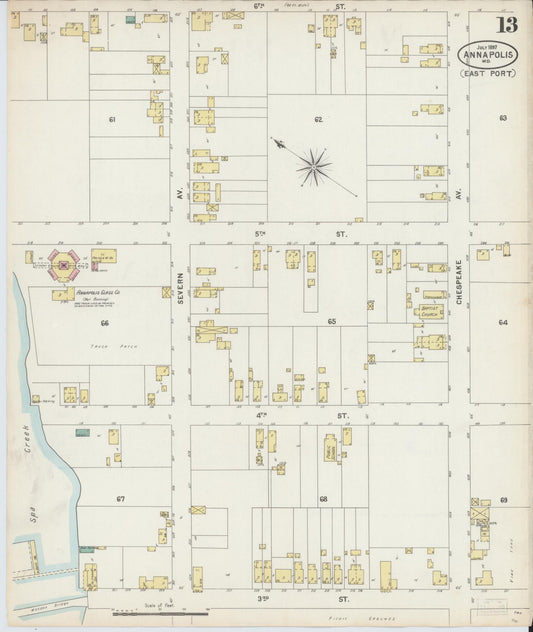 Anne Arundel, Maryland - 1897 - Sanborn Fire Insurance Map, Sheet #0013 - Historic Sanborn Fire Insurance Map Print, Anne Arundel Maryland 1897 0013 vintage old map wall art