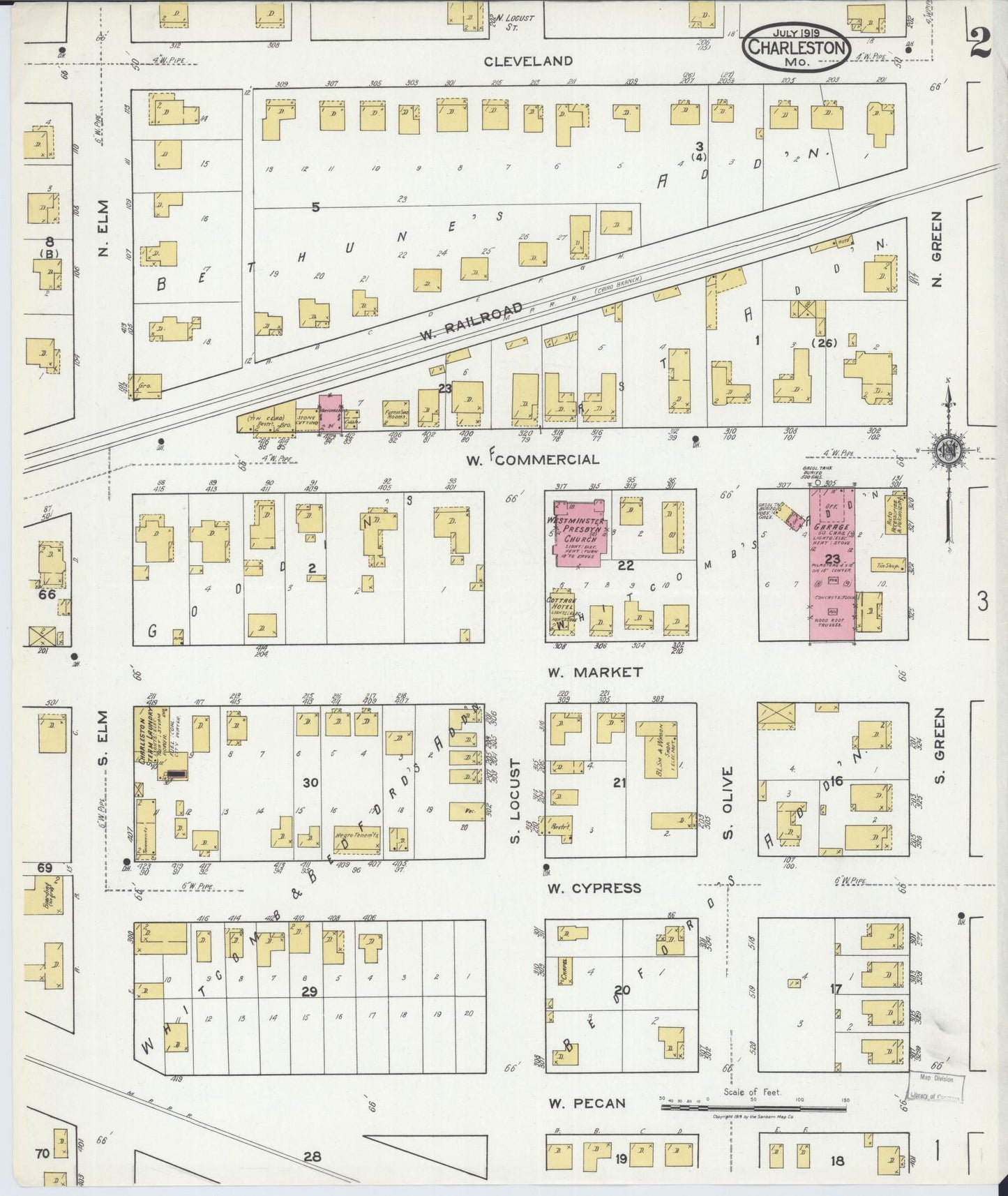 Sanborn Fire Insurance Map from Charleston, Mississippi County, Missouri (1919), Sheet #0002 - Complete Map Set gallery image, historic Sanborn map, vintage wall art, Missouri Missouri