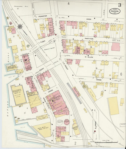 Sanborn Fire Insurance Map from Hudson, Columbia County, New York (1911), Sheet #0003 - Historic Sanborn Fire Insurance Map Print, vintage old map wall art, antique decor, genealogy gift, New York New York map