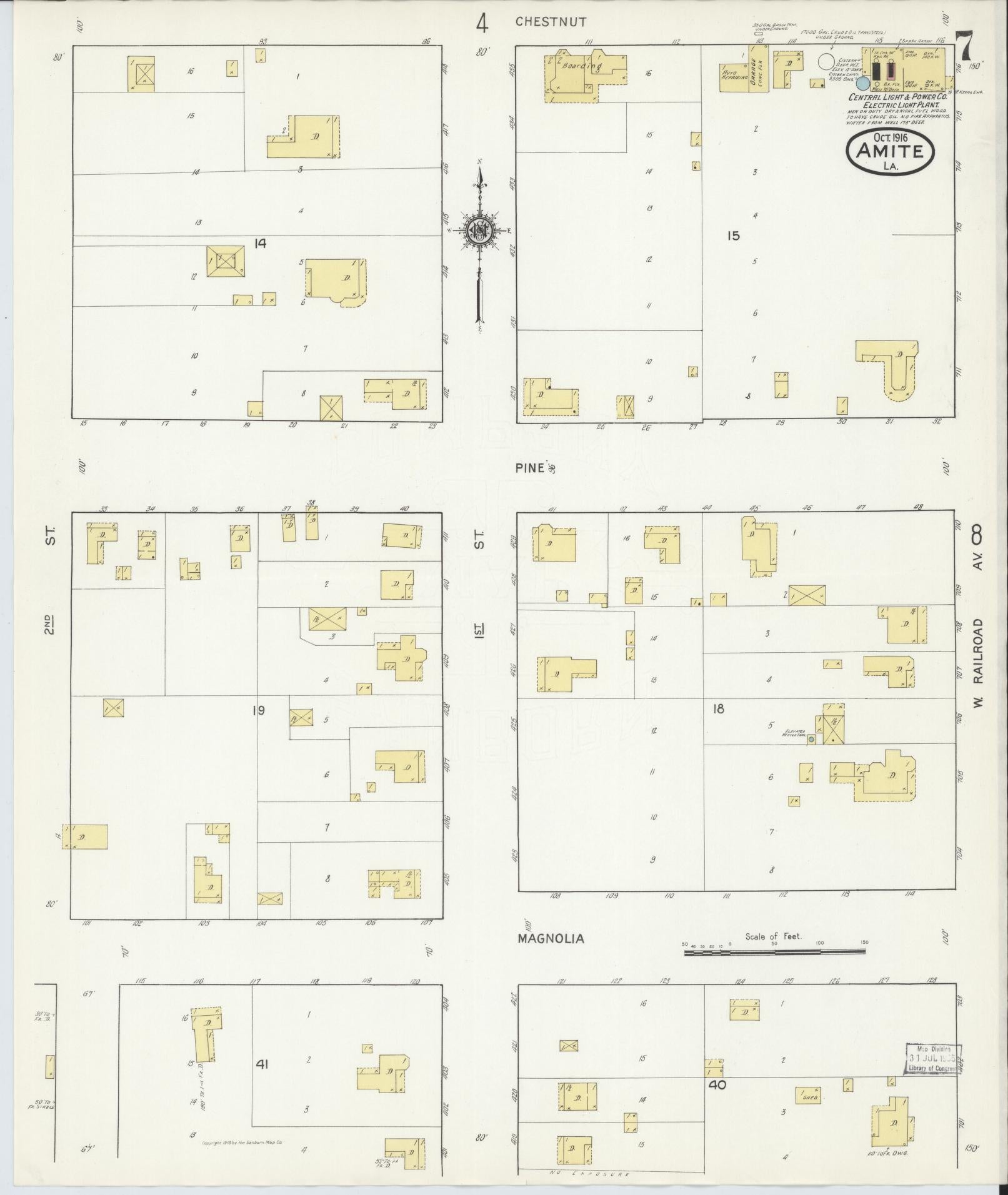 Sanborn Fire Insurance Map from Amite, Tangipahoa Parish, Louisiana (1916), Sheet #0007 - Historic Sanborn Fire Insurance Map Print, vintage old map wall art, antique decor, genealogy gift, Louisiana Louisiana map