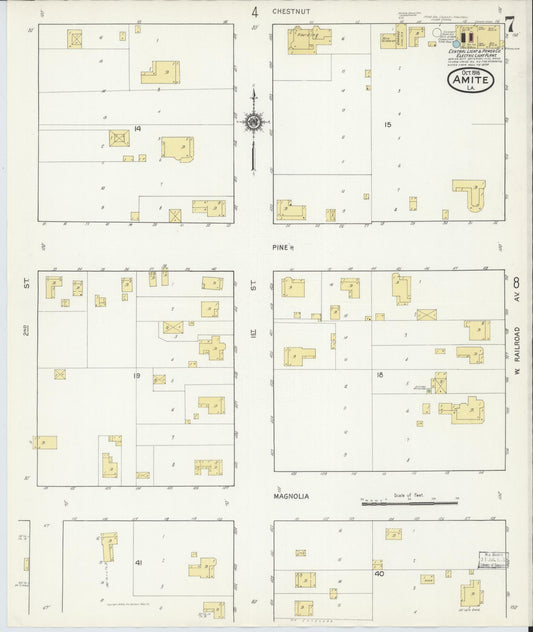 Sanborn Fire Insurance Map from Amite, Tangipahoa Parish, Louisiana (1916), Sheet #0007 - Historic Sanborn Fire Insurance Map Print, vintage old map wall art, antique decor, genealogy gift, Louisiana Louisiana map