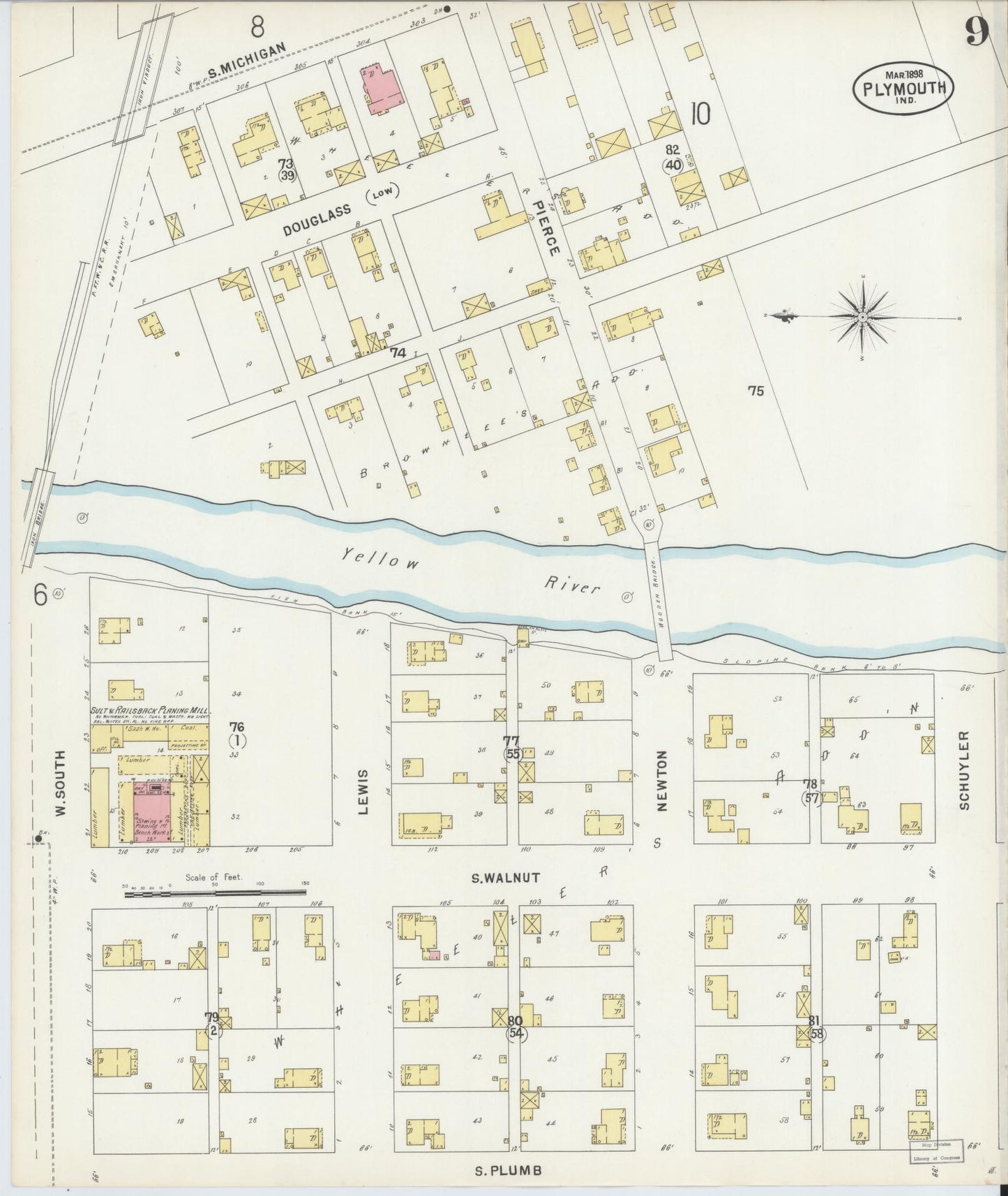 Sanborn Fire Insurance Map from Plymouth, Marhshall County, Indiana (1898), Sheet #0009 - Complete Map Set gallery image, historic Sanborn map, vintage wall art, Indiana Indiana