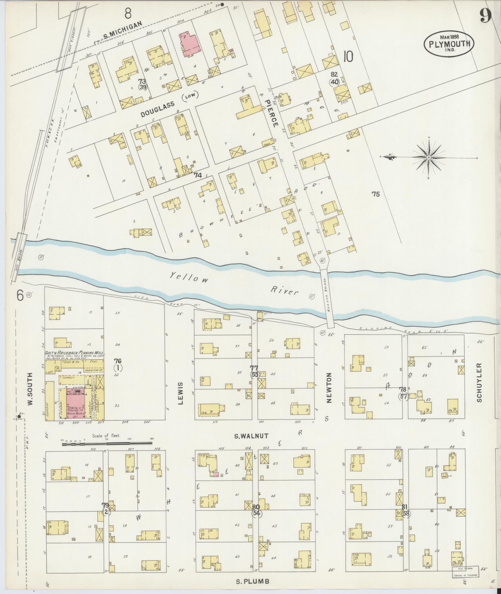 Sanborn Fire Insurance Map from Plymouth, Marhshall County, Indiana (1898), Sheet #0009 - Complete Map Set gallery image, historic Sanborn map, vintage wall art, Indiana Indiana