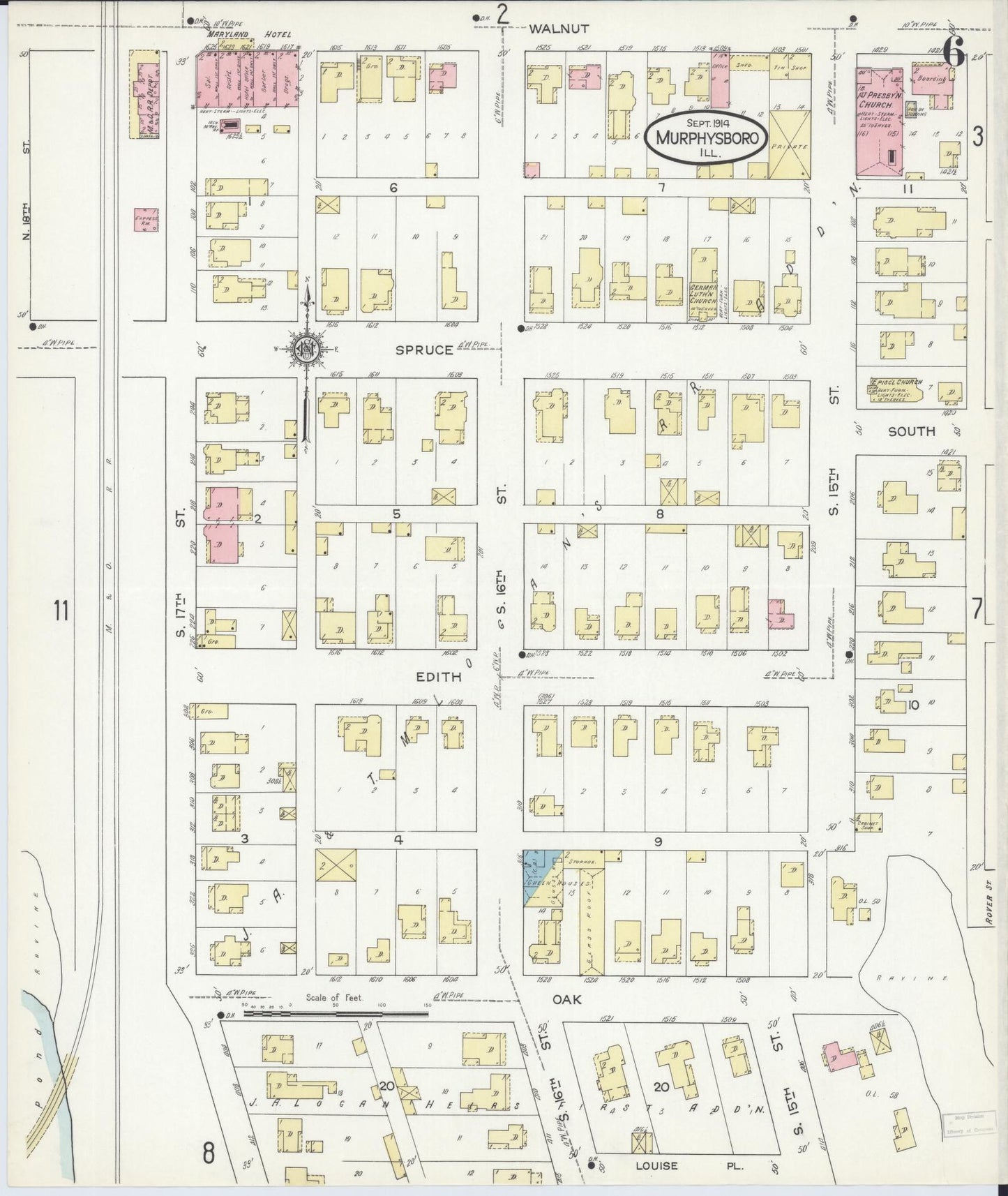 Sanborn Fire Insurance Map from Murphysboro, Jackson County, Illinois (1914), Sheet #0006 - Complete Map Set gallery image, historic Sanborn map, vintage wall art, Illinois Illinois