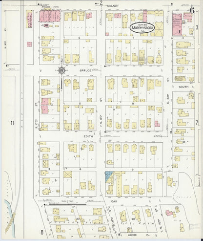 Sanborn Fire Insurance Map from Murphysboro, Jackson County, Illinois (1914), Sheet #0006 - Complete Map Set gallery image, historic Sanborn map, vintage wall art, Illinois Illinois