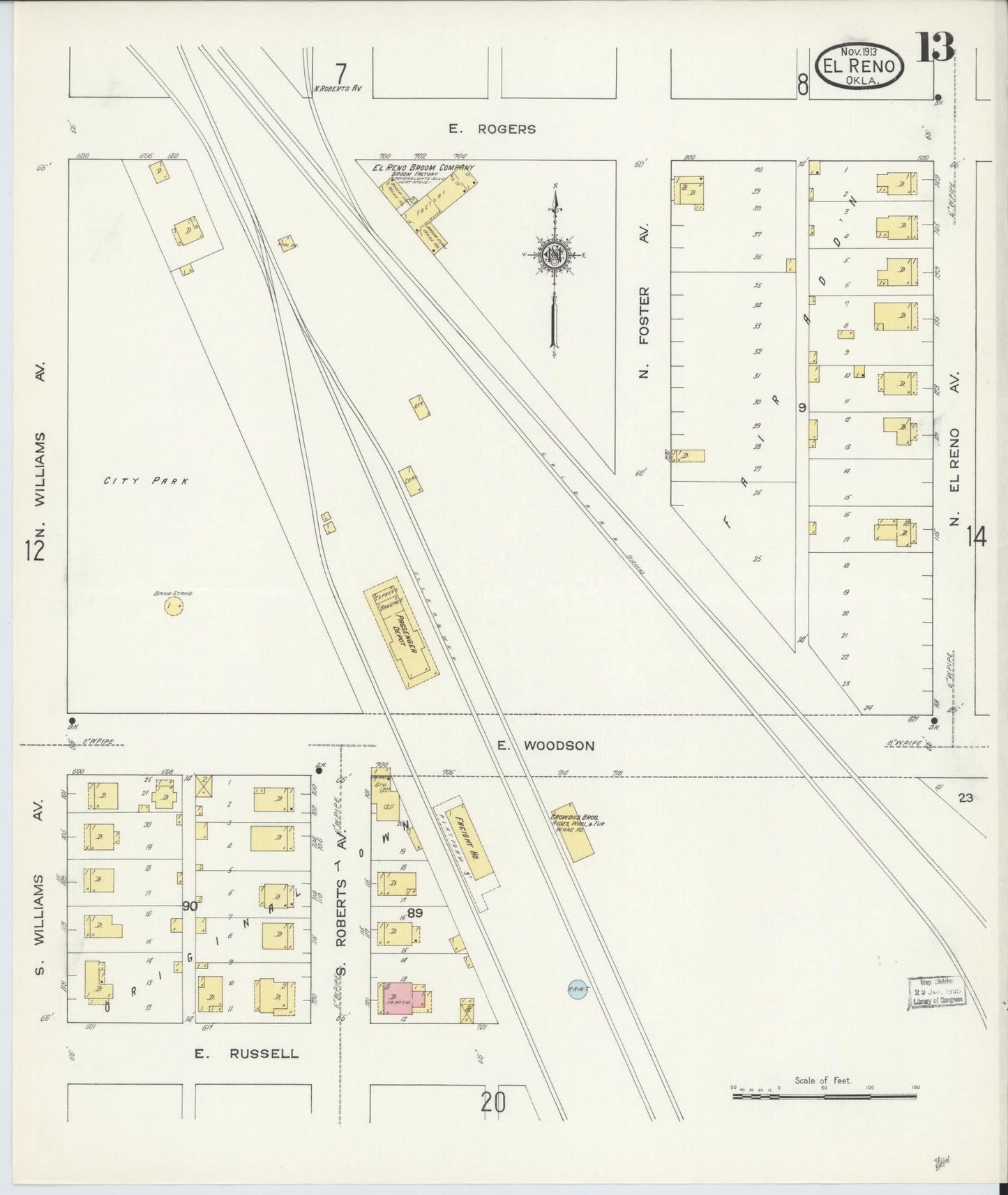Sanborn Fire Insurance Map from El Reno, Canadian County, Oklahoma (1913), Sheet #0013 - Complete Map Set gallery image, historic Sanborn map, vintage wall art, Oklahoma Oklahoma