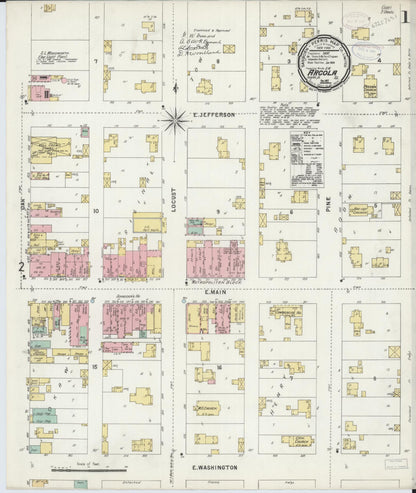 Sanborn Fire Insurance Map from Arcola, Douglas County, Illinois (1897), Sheet #0001 - Historic Sanborn Fire Insurance Map Print, vintage old map wall art, antique decor, genealogy gift, Illinois Illinois map