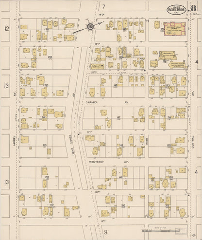 Sanborn Fire Insurance Map from Pacific Grove, Monterey County, California (1914), Sheet #0008 - Complete Map Set gallery image, historic Sanborn map, vintage wall art, California California
