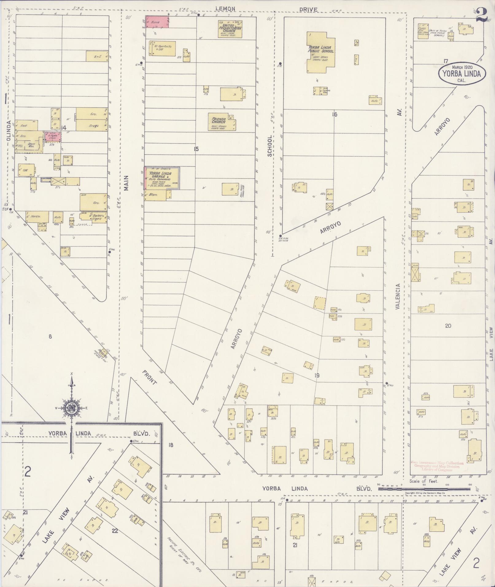Sanborn Fire Insurance Map from Yorba Linda, Orange County, California (1920), Sheet #0002 - Complete Map Set gallery image, historic Sanborn map, vintage wall art, California California