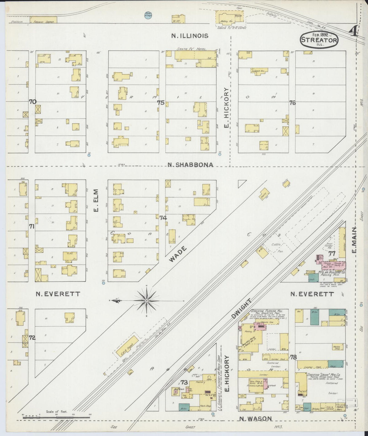 Sanborn Fire Insurance Map from Streator, La Salle County, Illinois (1892), Sheet #0004 - Complete Map Set gallery image, historic Sanborn map, vintage wall art, Illinois Illinois