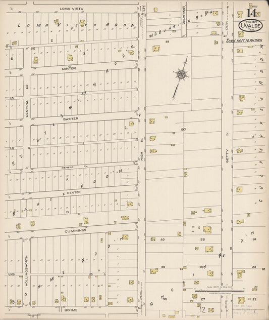 Sanborn Fire Insurance Map from Uvalde, Uvalde County, Texas (1922), Sheet #0014 - Historic Sanborn Fire Insurance Map Print, vintage old map wall art, antique decor, genealogy gift, Texas Texas map