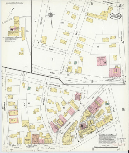 Sanborn Fire Insurance Map from Gardner, Worcester County, Massachusetts (1909), Sheet #0004 - Historic Sanborn Fire Insurance Map Print, vintage old map wall art, antique decor, genealogy gift, Massachusetts Massachusetts map