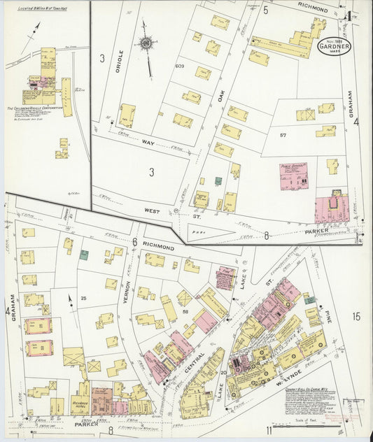Sanborn Fire Insurance Map from Gardner, Worcester County, Massachusetts (1909), Sheet #0004 - Historic Sanborn Fire Insurance Map Print, vintage old map wall art, antique decor, genealogy gift, Massachusetts Massachusetts map