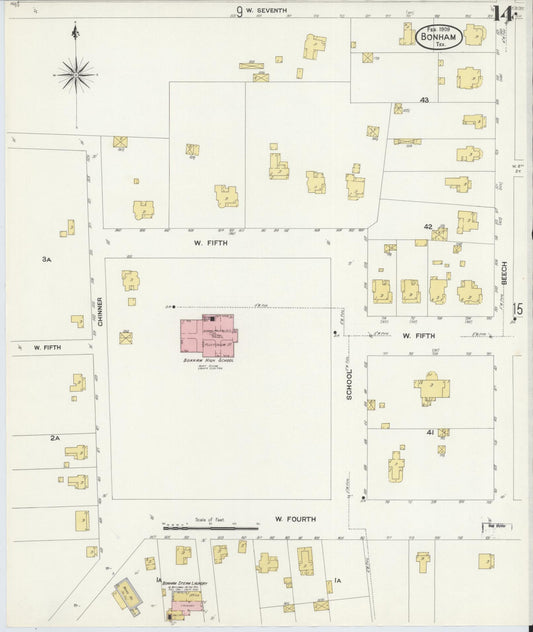 Sanborn Fire Insurance Map from Bonham, Fannin County, Texas (1909), Sheet #0014 - Historic Sanborn Fire Insurance Map Print, vintage old map wall art, antique decor, genealogy gift, Texas Texas map