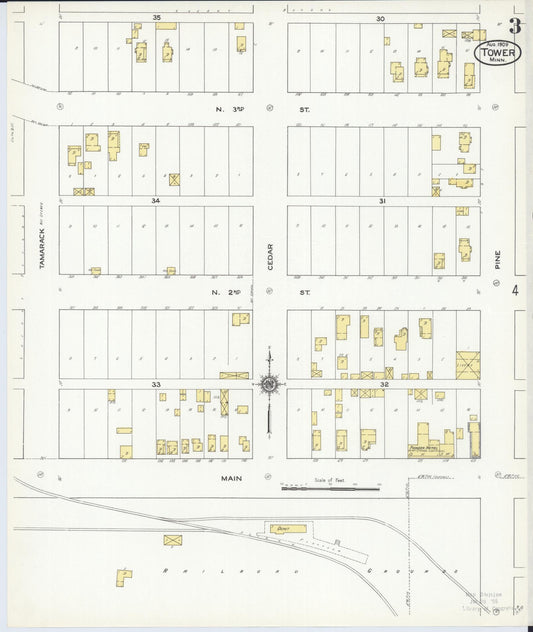 Sanborn Fire Insurance Map from Tower, Saint Louis County, Minnesota (1909), Sheet #0003 - Historic Sanborn Fire Insurance Map Print, vintage old map wall art, antique decor, genealogy gift, Minnesota Minnesota map