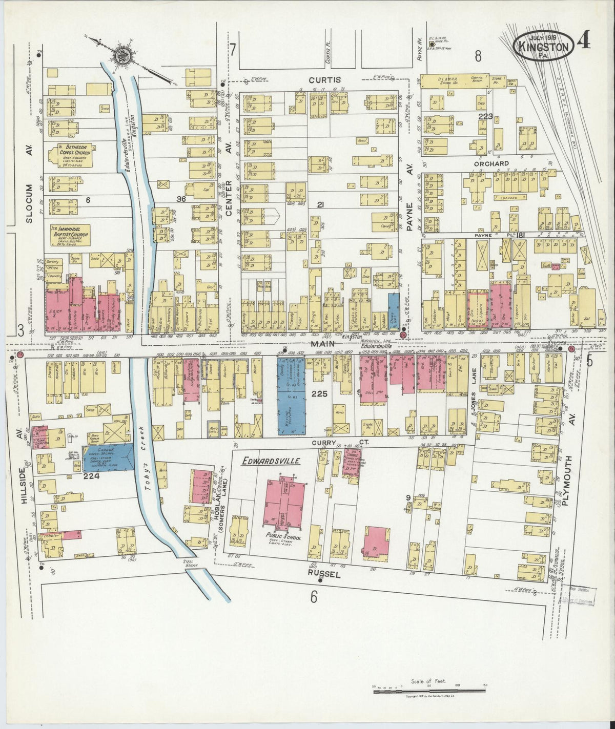 Sanborn Fire Insurance Map from Kingston, Luzerne County, Pennsylvania (1919), Sheet #0004 - Complete Map Set gallery image, historic Sanborn map, vintage wall art, Pennsylvania Pennsylvania