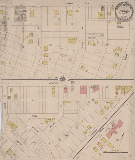 Sanborn Fire Insurance Map from Lynwood, Los Angeles County, California (1922), Sheet #0001 - Historic Sanborn Fire Insurance Map Print, vintage old map wall art, antique decor, genealogy gift, California California map