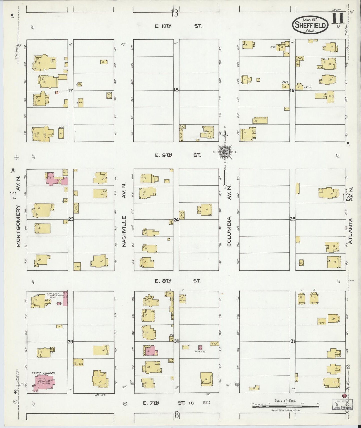 Sanborn Fire Insurance Map from Sheffield, Colbert County, Alabama (1921), Sheet #0011 - Complete Map Set gallery image, historic Sanborn map, vintage wall art, Alabama Alabama