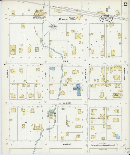 Sanborn Fire Insurance Map from Oswego, Kendall County, Illinois (1898), Sheet #0002 - Historic Sanborn Fire Insurance Map Print, vintage old map wall art, antique decor, genealogy gift, Illinois Illinois map