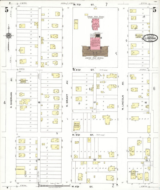 Sanborn Fire Insurance Map from Liberal, Seward County, Kansas (1923), Sheet #0005 - Historic Sanborn Fire Insurance Map Print, vintage old map wall art, antique decor, genealogy gift, Kansas Kansas map