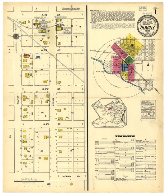Sanborn Fire Insurance Map from Albany, Shackelford County, Texas (1922), Sheet #0001 - Historic Sanborn Fire Insurance Map Print, vintage old map wall art, antique decor, genealogy gift, Texas Texas map