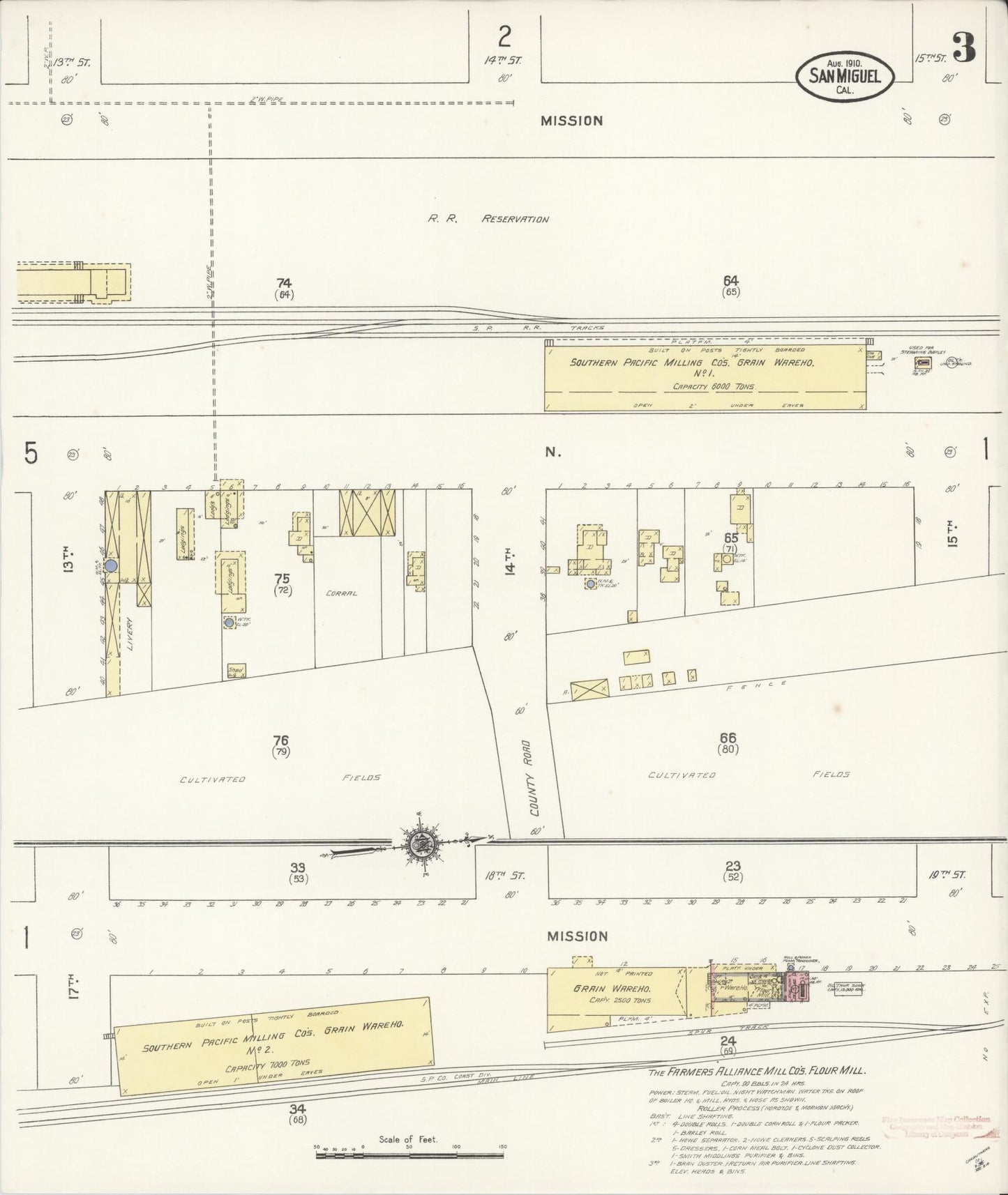 Sanborn Fire Insurance Map from San Miguel, San Luis Obispo County, California (1910), Sheet #0003 - Complete Map Set gallery image, historic Sanborn map, vintage wall art, California California