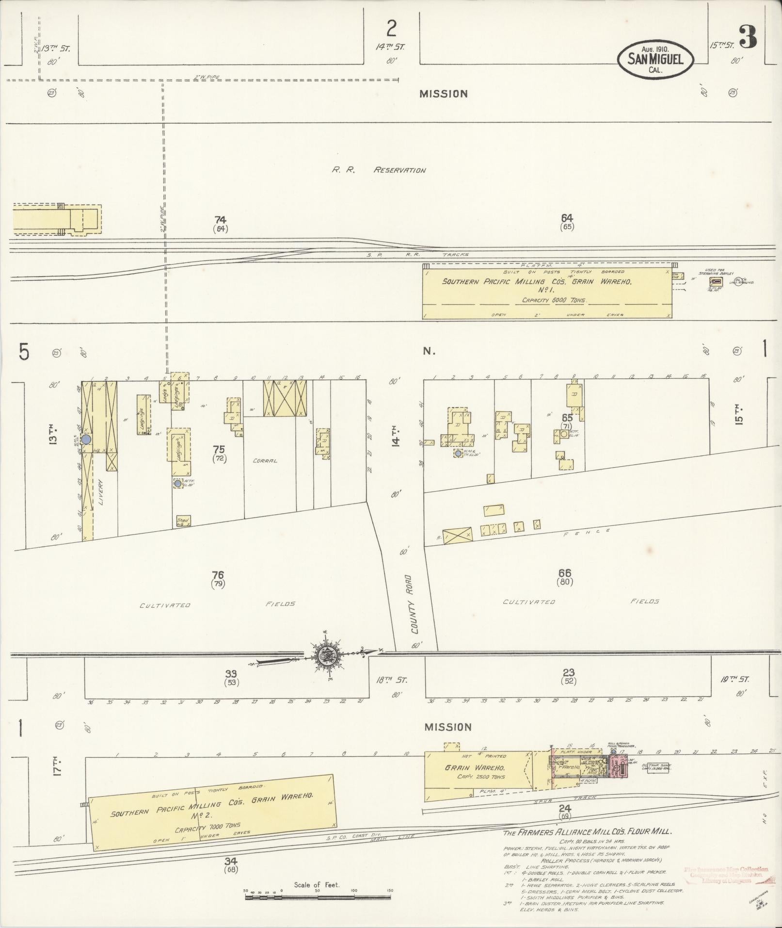 Sanborn Fire Insurance Map from San Miguel, San Luis Obispo County, California (1910), Sheet #0003 - Complete Map Set gallery image, historic Sanborn map, vintage wall art, California California
