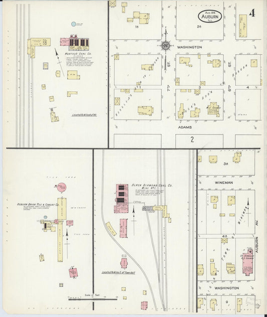 Sanborn Fire Insurance Map from Auburn, Sangamon County, Illinois (1914), Sheet #0004 - Historic Sanborn Fire Insurance Map Print, vintage old map wall art, antique decor, genealogy gift, Illinois Illinois map