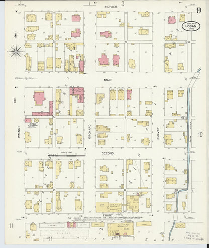 Sanborn Fire Insurance Map from Logan, Hocking County, Ohio (1907), Sheet #0009 - Historic Sanborn Fire Insurance Map Print, vintage old map wall art, antique decor, genealogy gift, Ohio Ohio map