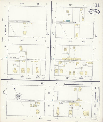 Sanborn Fire Insurance Map from Merced, Merced County, California (1891), Sheet #0011 - Historic Sanborn Fire Insurance Map Print, vintage old map wall art, antique decor, genealogy gift, California California map