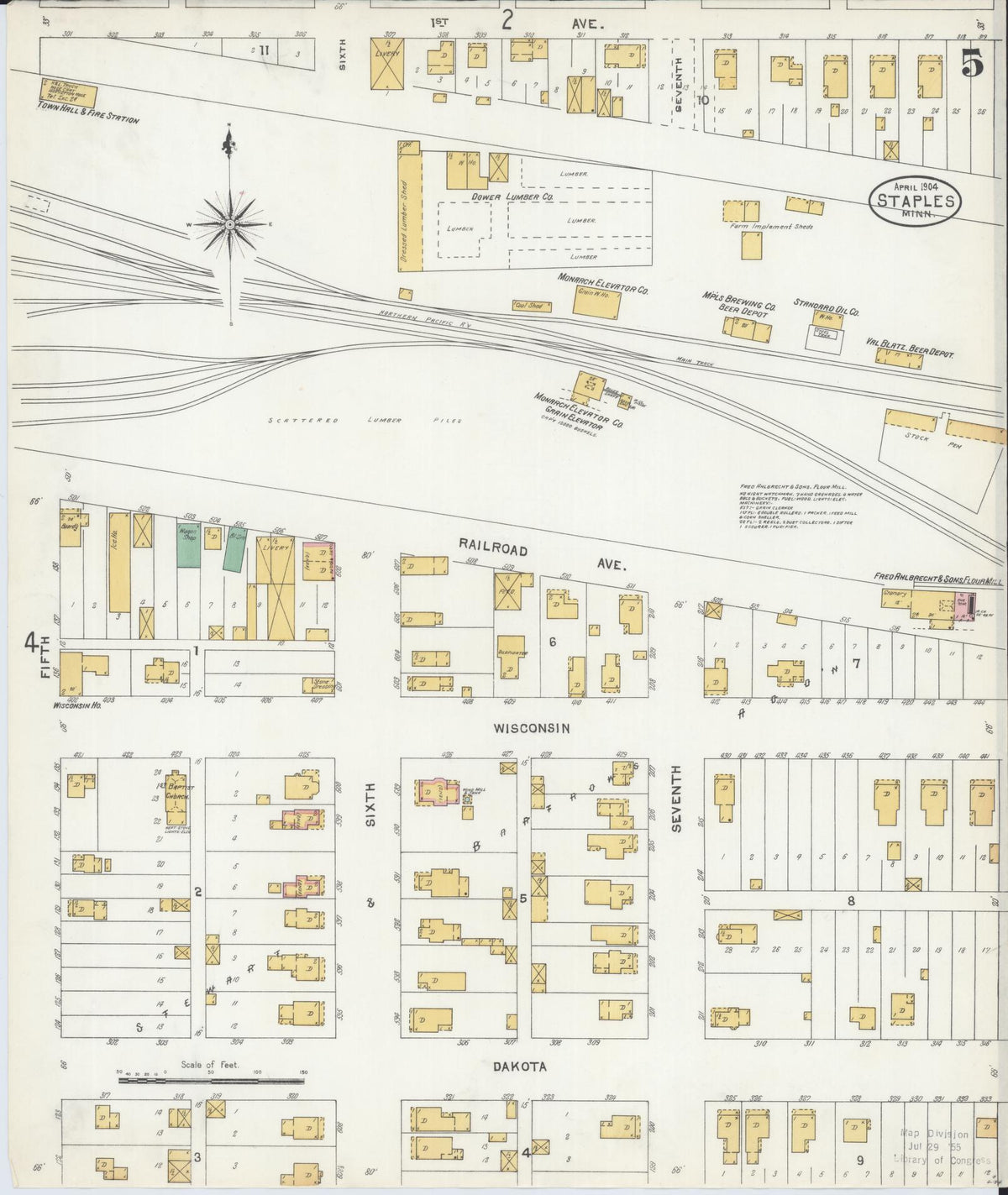 Sanborn Fire Insurance Map from Staples, Todd County, Minnesota (1904), Sheet #0005 - Historic Sanborn Fire Insurance Map Print, vintage old map wall art, antique decor, genealogy gift, Minnesota Minnesota map