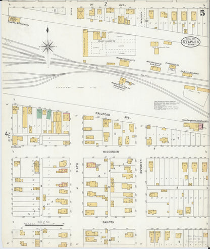 Sanborn Fire Insurance Map from Staples, Todd County, Minnesota (1904), Sheet #0005 - Historic Sanborn Fire Insurance Map Print, vintage old map wall art, antique decor, genealogy gift, Minnesota Minnesota map