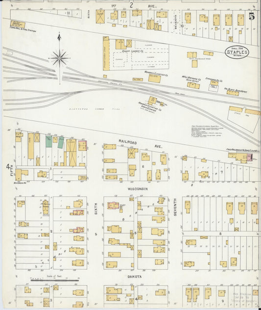 Sanborn Fire Insurance Map from Staples, Todd County, Minnesota (1904), Sheet #0005 - Historic Sanborn Fire Insurance Map Print, vintage old map wall art, antique decor, genealogy gift, Minnesota Minnesota map