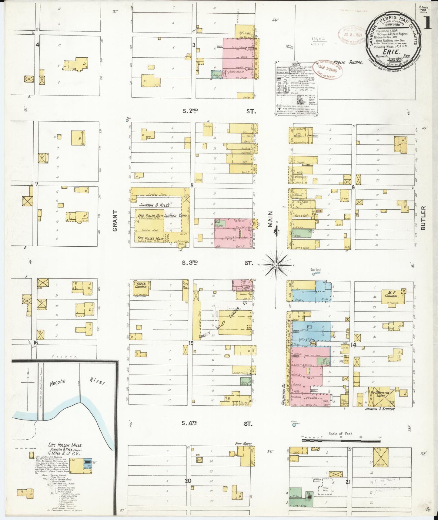 Sanborn Fire Insurance Map from Erie, Neosho County, Kansas (1899), Sheet #0001 - Complete Map Set gallery image, historic Sanborn map, vintage wall art, Kansas Kansas