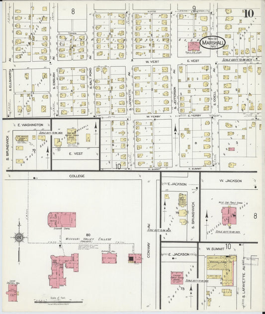 Sanborn Fire Insurance Map from Marshall, Saline County, Missouri (1917), Sheet #0010 - Historic Sanborn Fire Insurance Map Print, vintage old map wall art, antique decor, genealogy gift, Missouri Missouri map