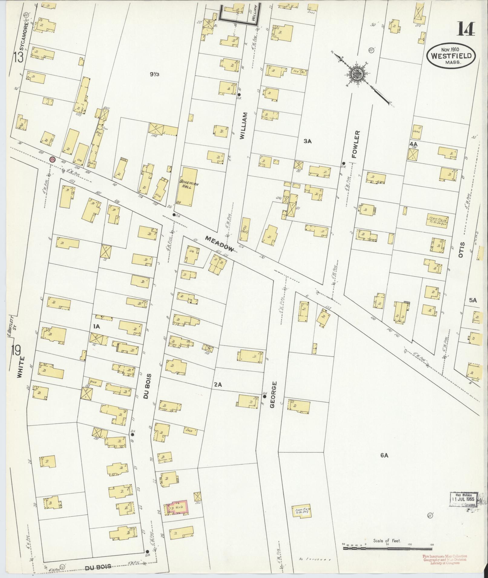 Sanborn Fire Insurance Map from Westfield, Hampden County, Massachusetts (1910), Sheet #0014 - Historic Sanborn Fire Insurance Map Print, vintage old map wall art, antique decor, genealogy gift, Massachusetts Massachusetts map