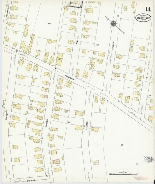 Sanborn Fire Insurance Map from Westfield, Hampden County, Massachusetts (1910), Sheet #0014 - Historic Sanborn Fire Insurance Map Print, vintage old map wall art, antique decor, genealogy gift, Massachusetts Massachusetts map