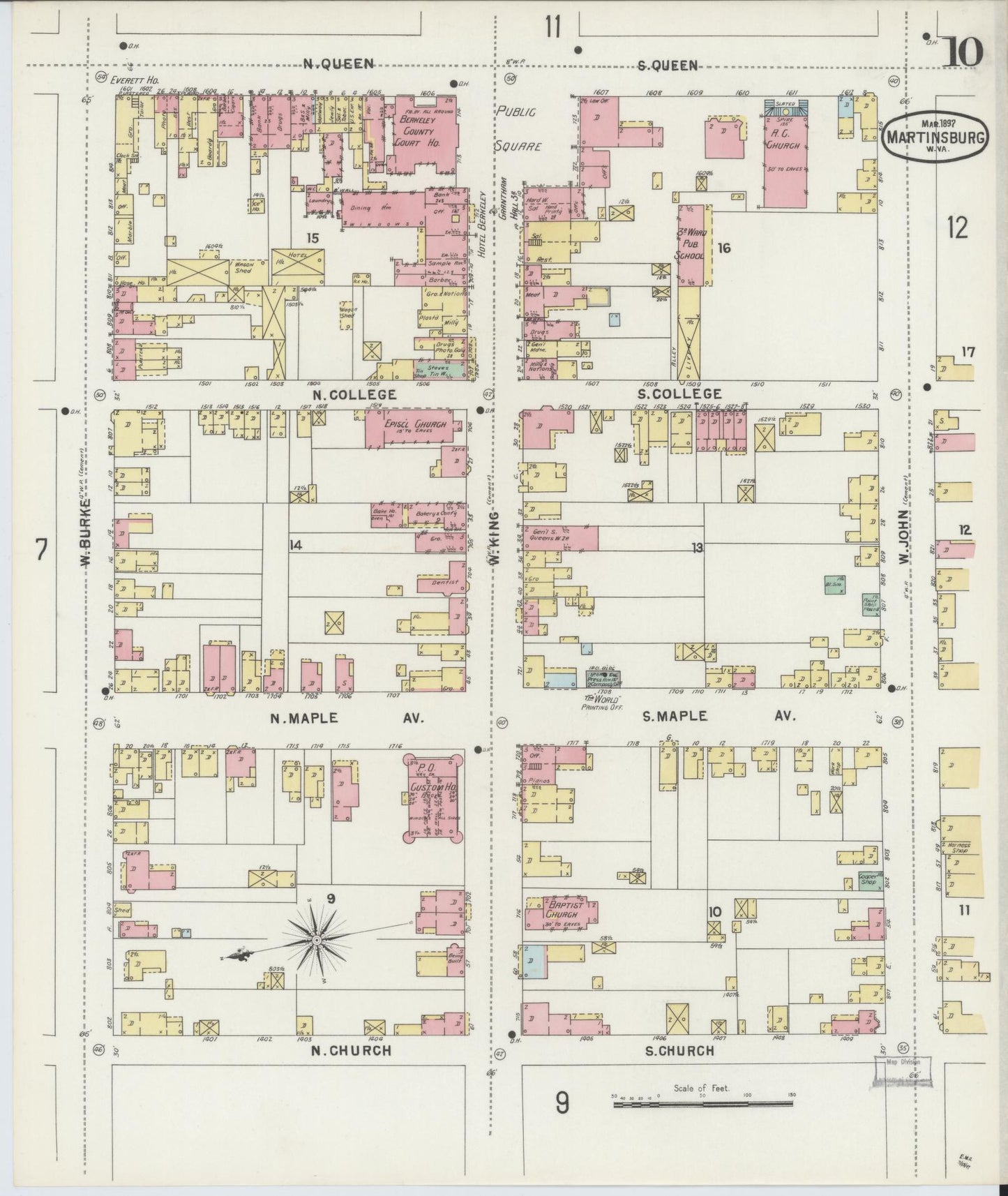 Sanborn Fire Insurance Map from Martinsburg, Berkeley County, West Virginia (1897), Sheet #0010 - Complete Map Set gallery image, historic Sanborn map, vintage wall art, West Virginia West Virginia