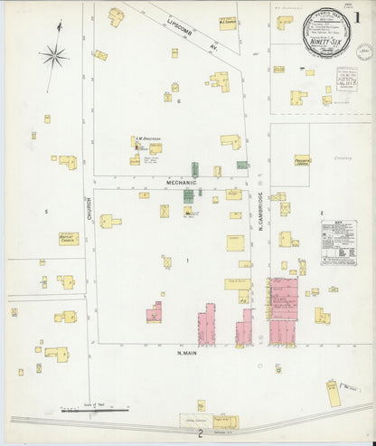 Sanborn Fire Insurance Map from Ninety Six, Greenwood County, South Carolina (1901), Sheet #0001 - Complete Map Set gallery image, historic Sanborn map, vintage wall art, South Carolina South Carolina