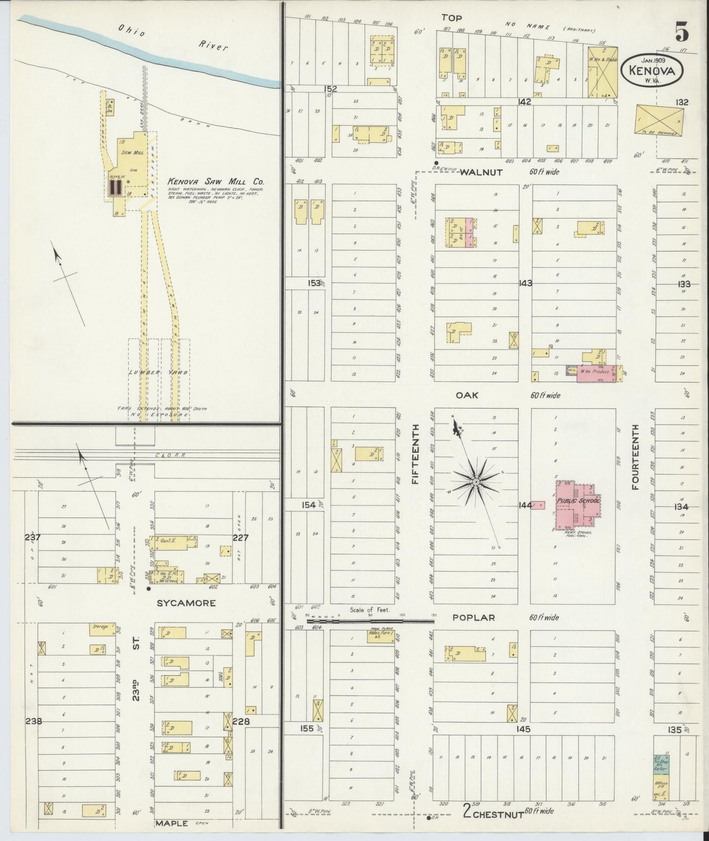 Sanborn Fire Insurance Map from Kenova, Wayne County, West Virginia (1909), Sheet #0005 - Complete Map Set gallery image, historic Sanborn map, vintage wall art, West Virginia West Virginia