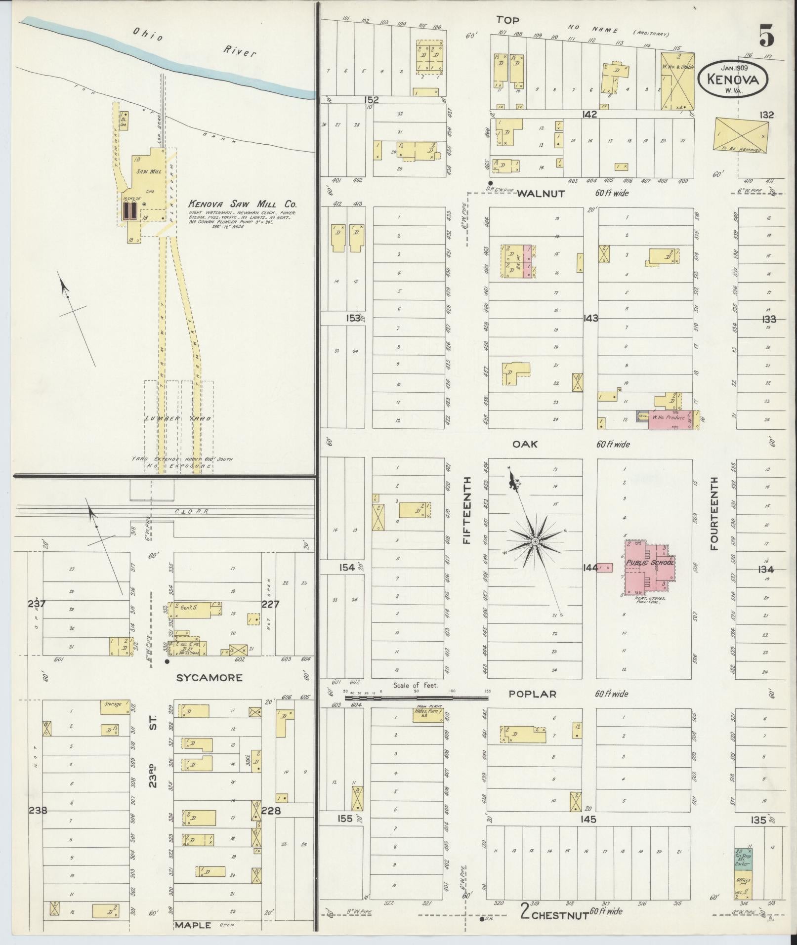 Sanborn Fire Insurance Map from Kenova, Wayne County, West Virginia (1909), Sheet #0005 - Complete Map Set gallery image, historic Sanborn map, vintage wall art, West Virginia West Virginia