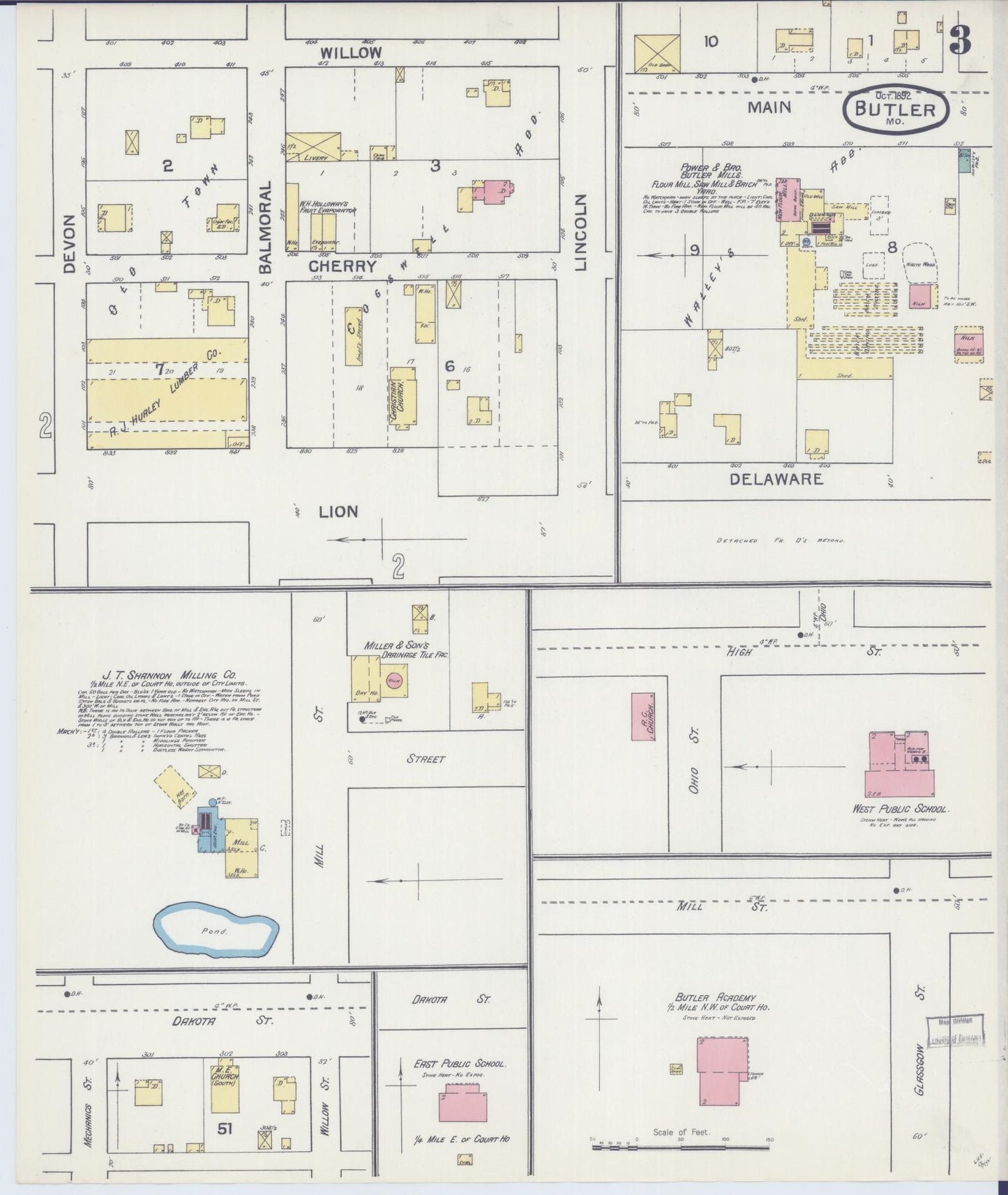 Sanborn Fire Insurance Map from Butler, Bates County, Missouri (1892), Sheet #0003 - Complete Map Set gallery image, historic Sanborn map, vintage wall art, Missouri Missouri
