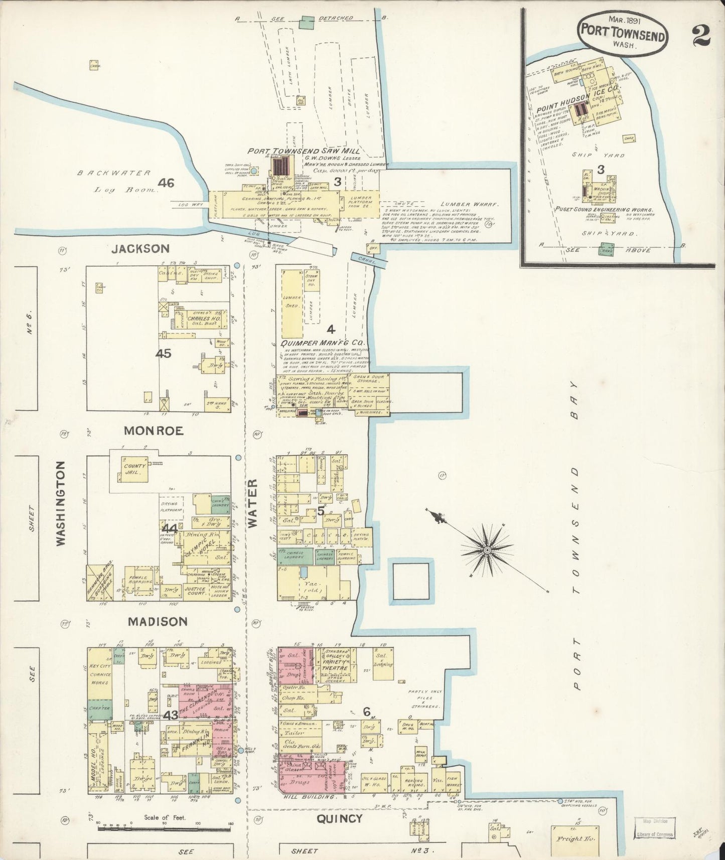 Sanborn Fire Insurance Map from Port Townsend, Jefferson County, Washington (1891), Sheet #0002 - Historic Sanborn Fire Insurance Map Print, vintage old map wall art, antique decor, genealogy gift, Washington Washington map