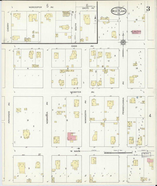 Sanborn Fire Insurance Map from West Plains, Howell County, Missouri (1914), Sheet #0003 - Historic Sanborn Fire Insurance Map Print, vintage old map wall art, antique decor, genealogy gift, Missouri Missouri map