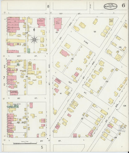 Sanborn Fire Insurance Map from Beaver Falls, Beaver County, Pennsylvania (1896), Sheet #0006 - Complete Map Set gallery image, historic Sanborn map, vintage wall art, Pennsylvania Pennsylvania