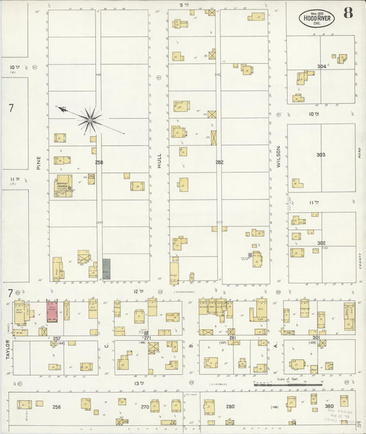 Sanborn Fire Insurance Map from Hood River, Hood River County, Oregon (1909), Sheet #0008 - Historic Sanborn Fire Insurance Map Print, vintage old map wall art, antique decor, genealogy gift, Oregon Oregon map
