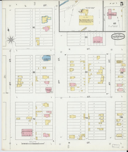 Sanborn Fire Insurance Map from Durango, La Plata County, Colorado (1893), Sheet #0005 - Complete Map Set gallery image, historic Sanborn map, vintage wall art, Colorado Colorado