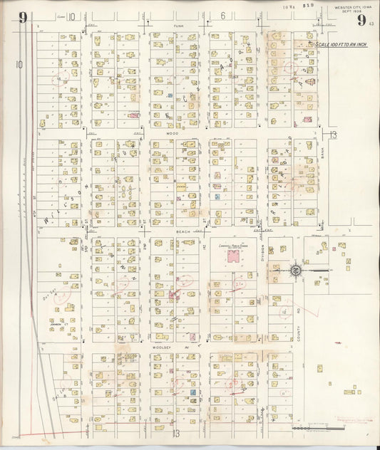 Sanborn Fire Insurance Map from Webster City, Hamilton County, Iowa (1950), Sheet #0009 - Historic Sanborn Fire Insurance Map Print, vintage old map wall art