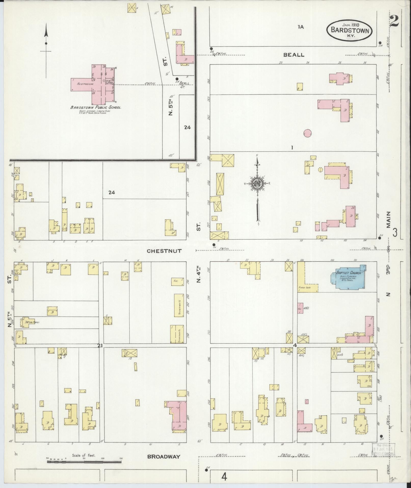 Sanborn Fire Insurance Map from Bardstown, Nelson County, Kentucky (1910), Sheet #0002 - Complete Map Set gallery image, historic Sanborn map, vintage wall art, Kentucky Kentucky